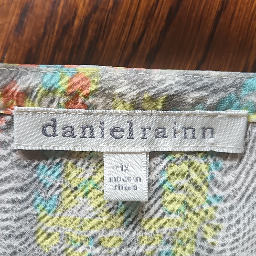 Daniel Rainn Sheer Abstract Print Peasant Boho Tunic Coverup Top 1X - Picture 7 of 14